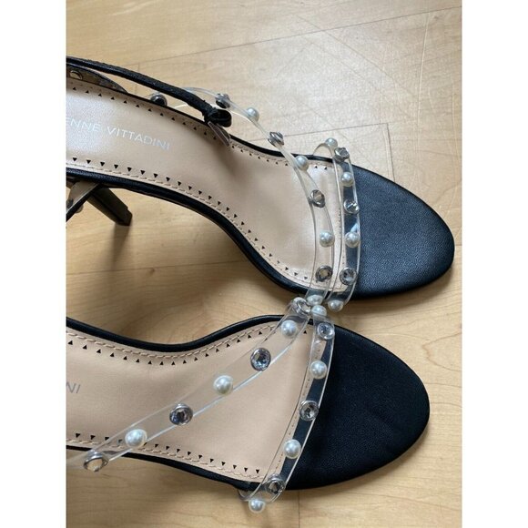 ADRIENNE Vittadini BNWT "Glow 2" Ankle Strap Black Jeweled Heel Women New - Picture 3 of 8